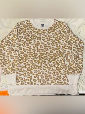 aerie Leopard Print Crewneck Sweatshirt - Beige & Tan